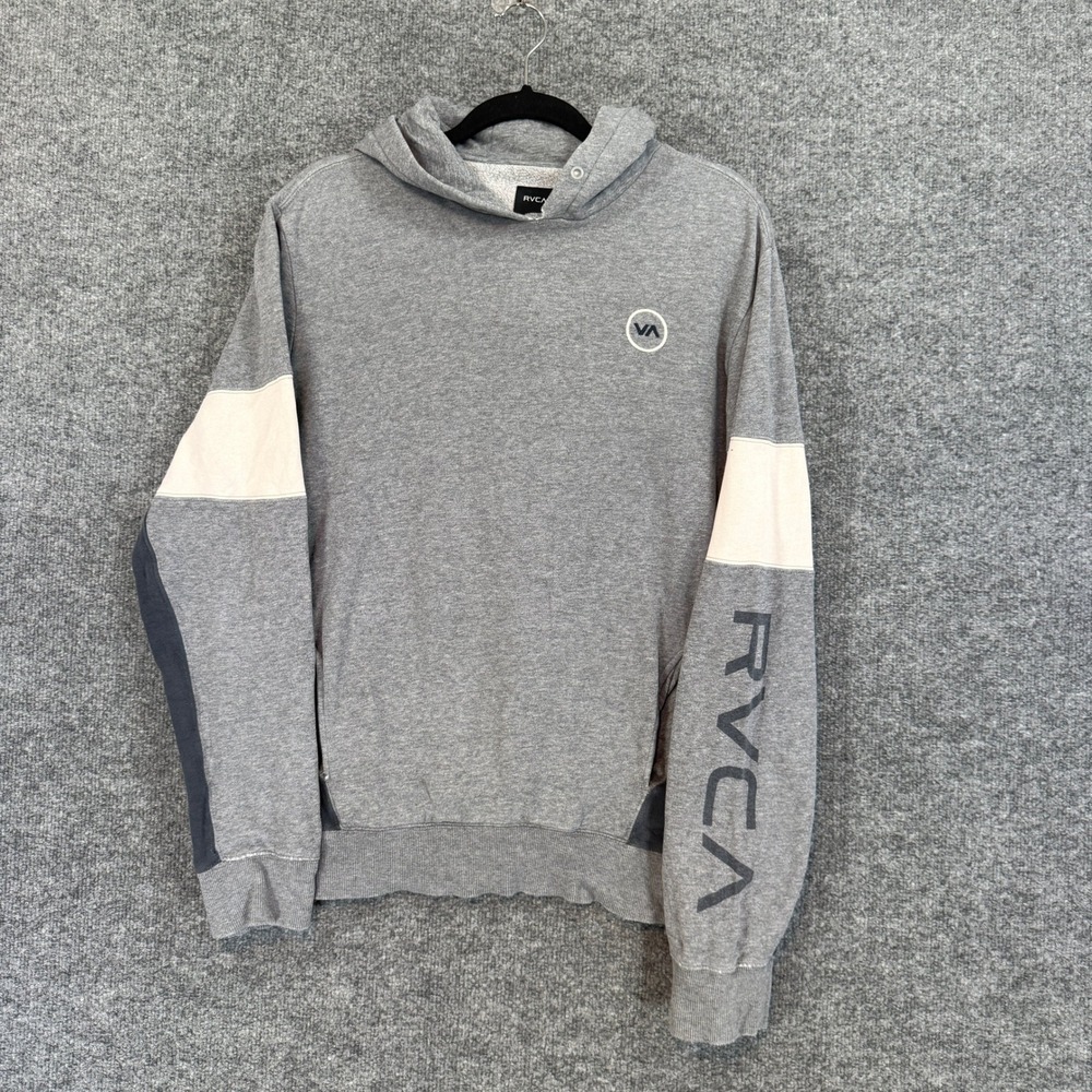 RVCA Hoodie Mens Small Gray Fleece Sweatshirt Colorblock Pullover Skate Surf